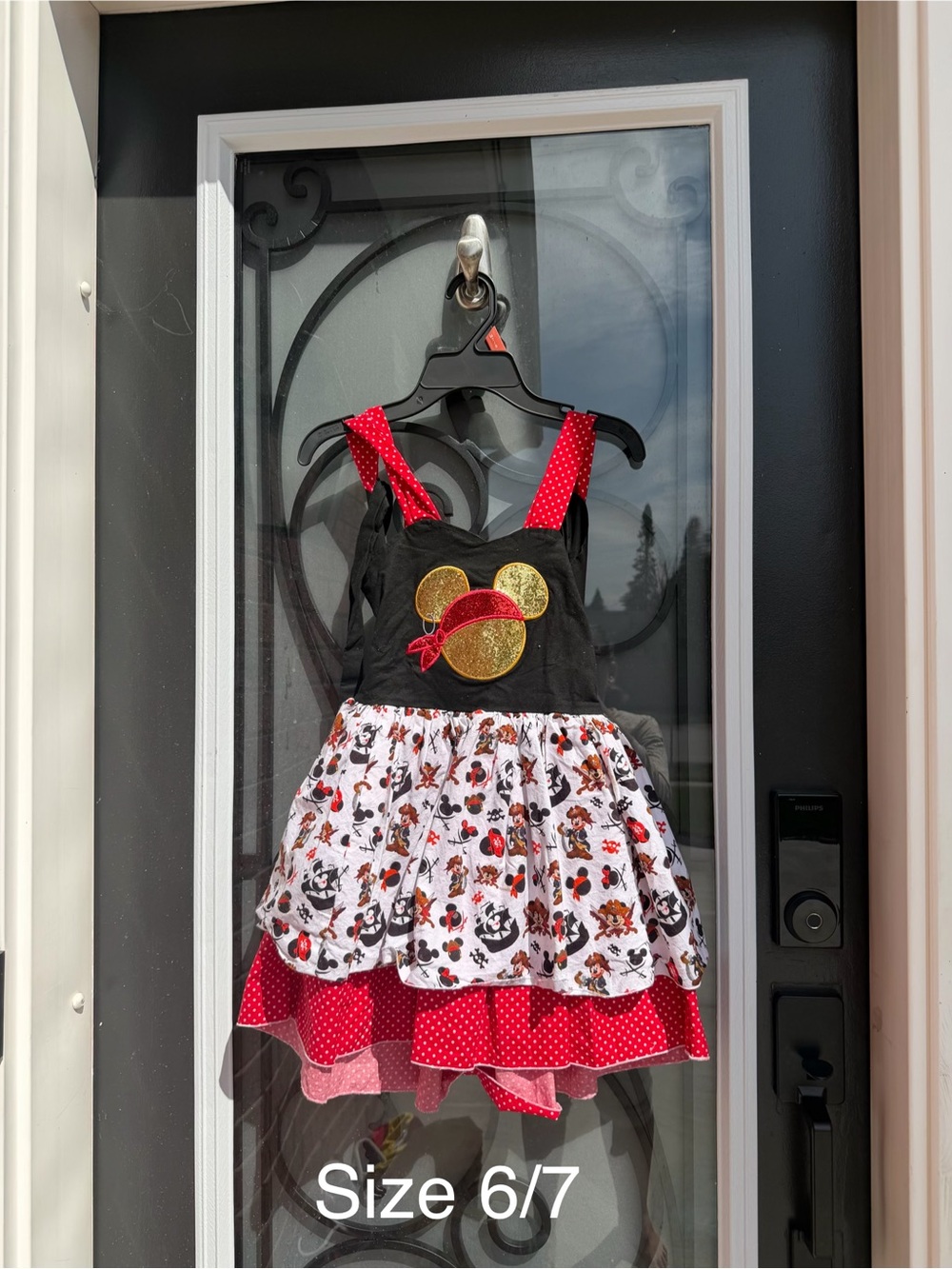 Custom Girls' Black & Red pirate Character Layered Party Dress - Size 6/7